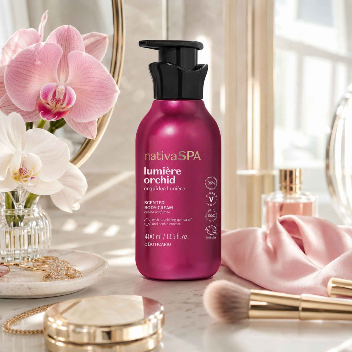 Crème Corps Nativa Spa Orquídea Lumière O Boticário – mise en scène