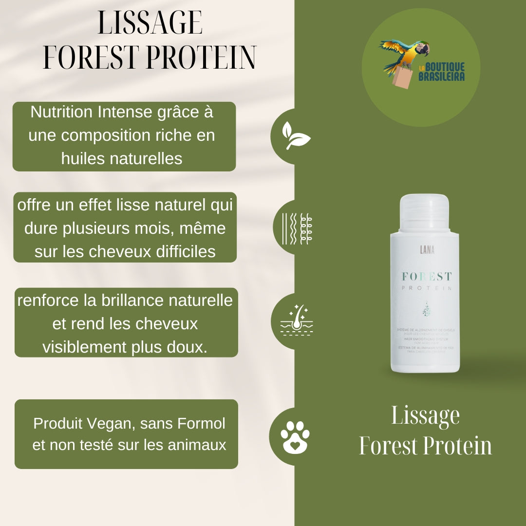 Flacon de Lissage Brésilien Forest Protein de Lana Brasiles avec formule à base de protéines végétales