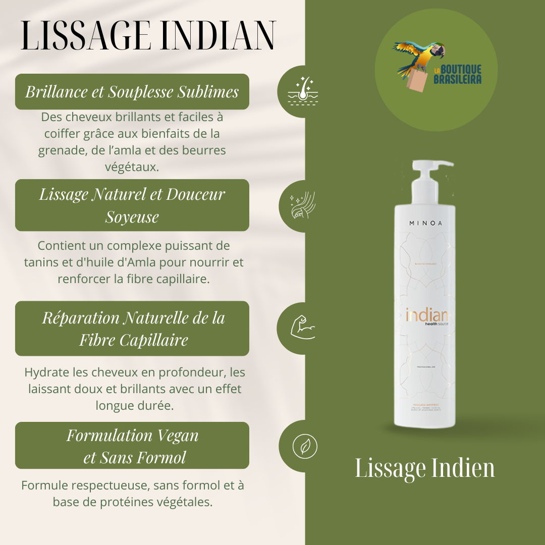 Lissage Indien Indian Minoa 1L – Soin Lissant Naturel & Réparateur Cheveux Secs ou Frisés