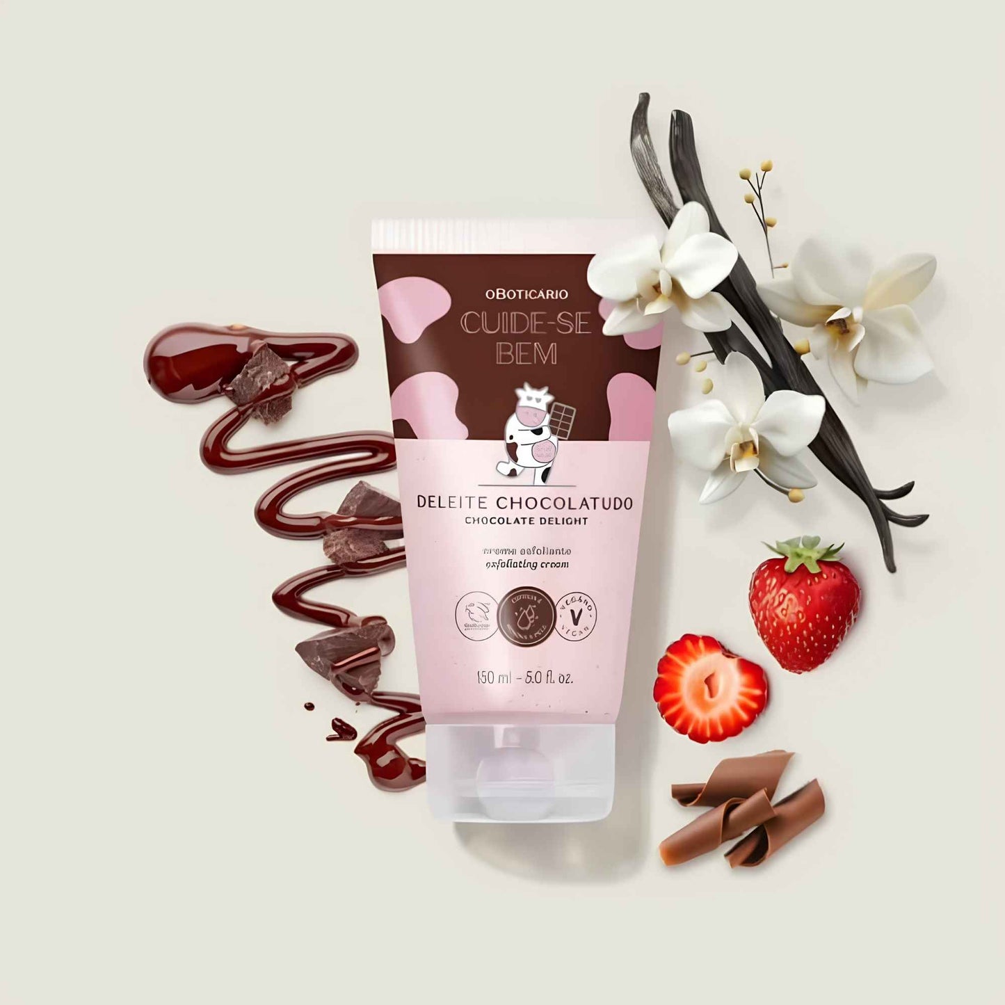 Gommage corps Deleite Chocolatudo 150 ml O Boticário — détail du packaging