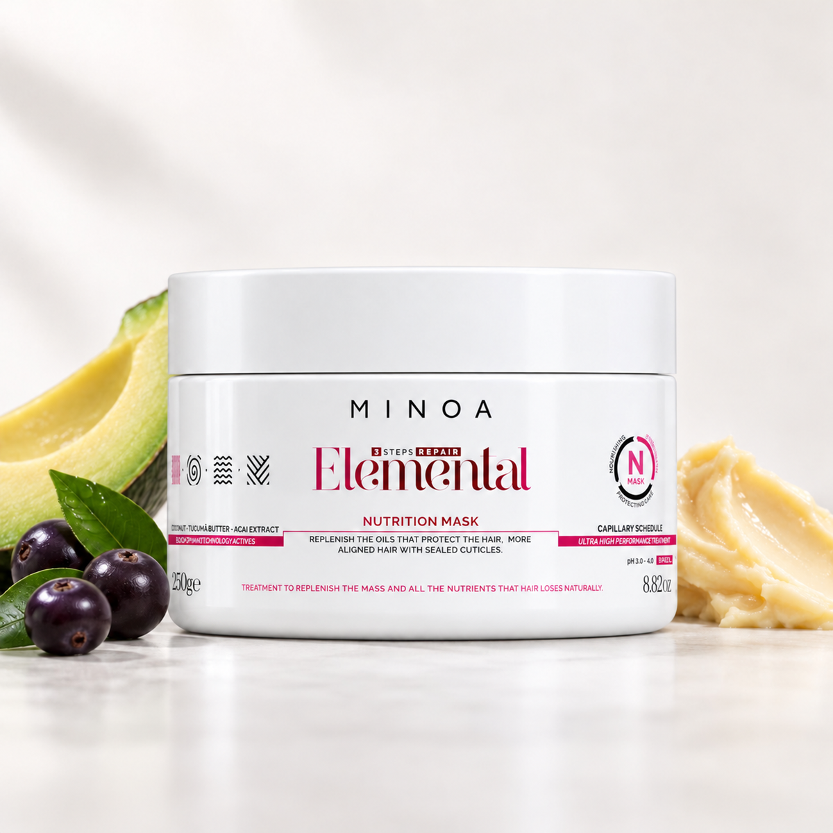 Minoa Elemental – Masque nourrissant 250 g – mise en scène du produit