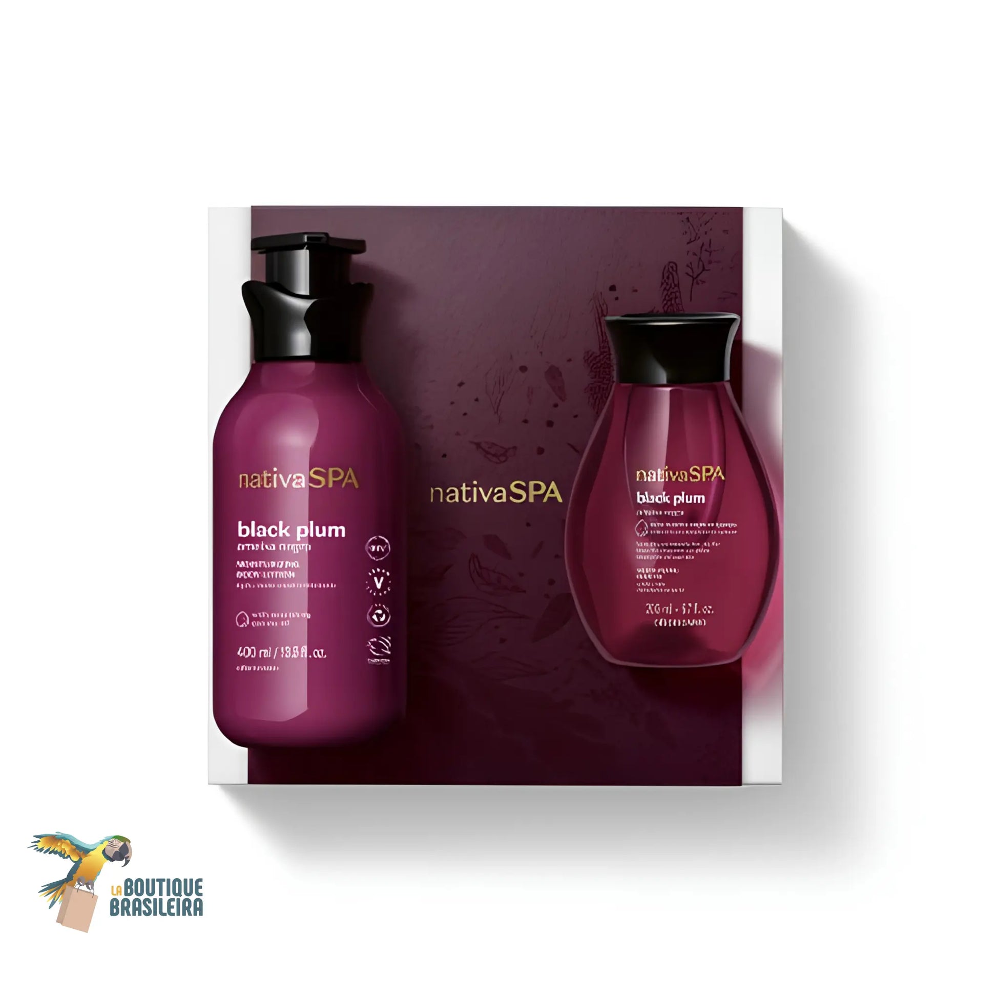 Coffret Cadeau Nativa Spa Ameixa Negra — lotion corps 400 ml et huile 200 ml, boîte cadeau