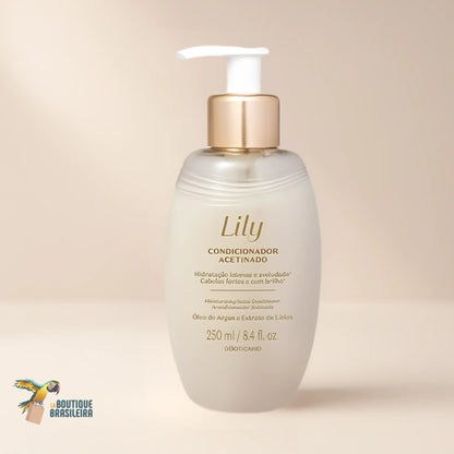 Conditionneur Satiné Lily 250 ml — flacon de profil, soin cheveux satiné fragrance Lily