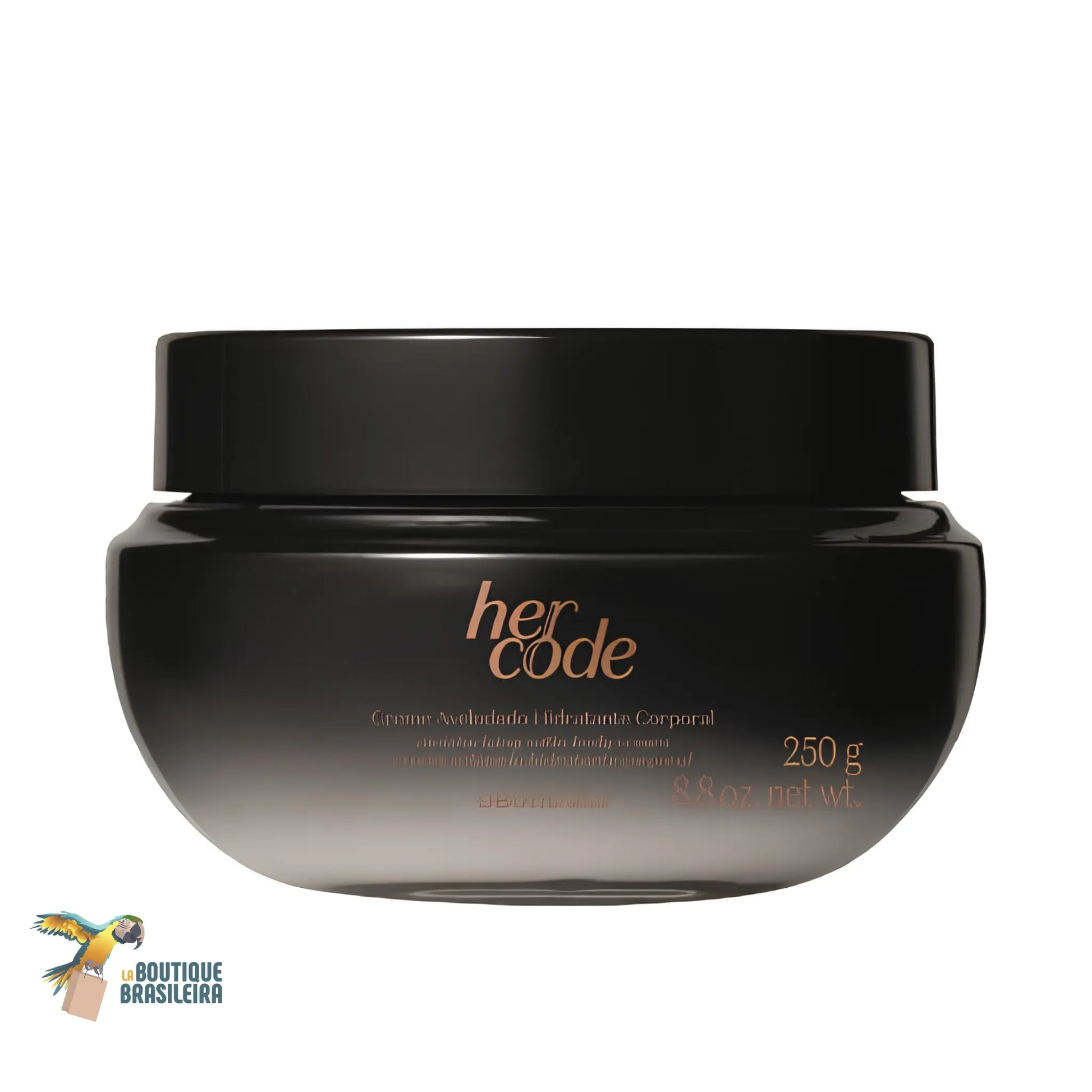 Crème Corps Hydratante Veloutée Her Code 250 g O Boticário — pot fond blanc