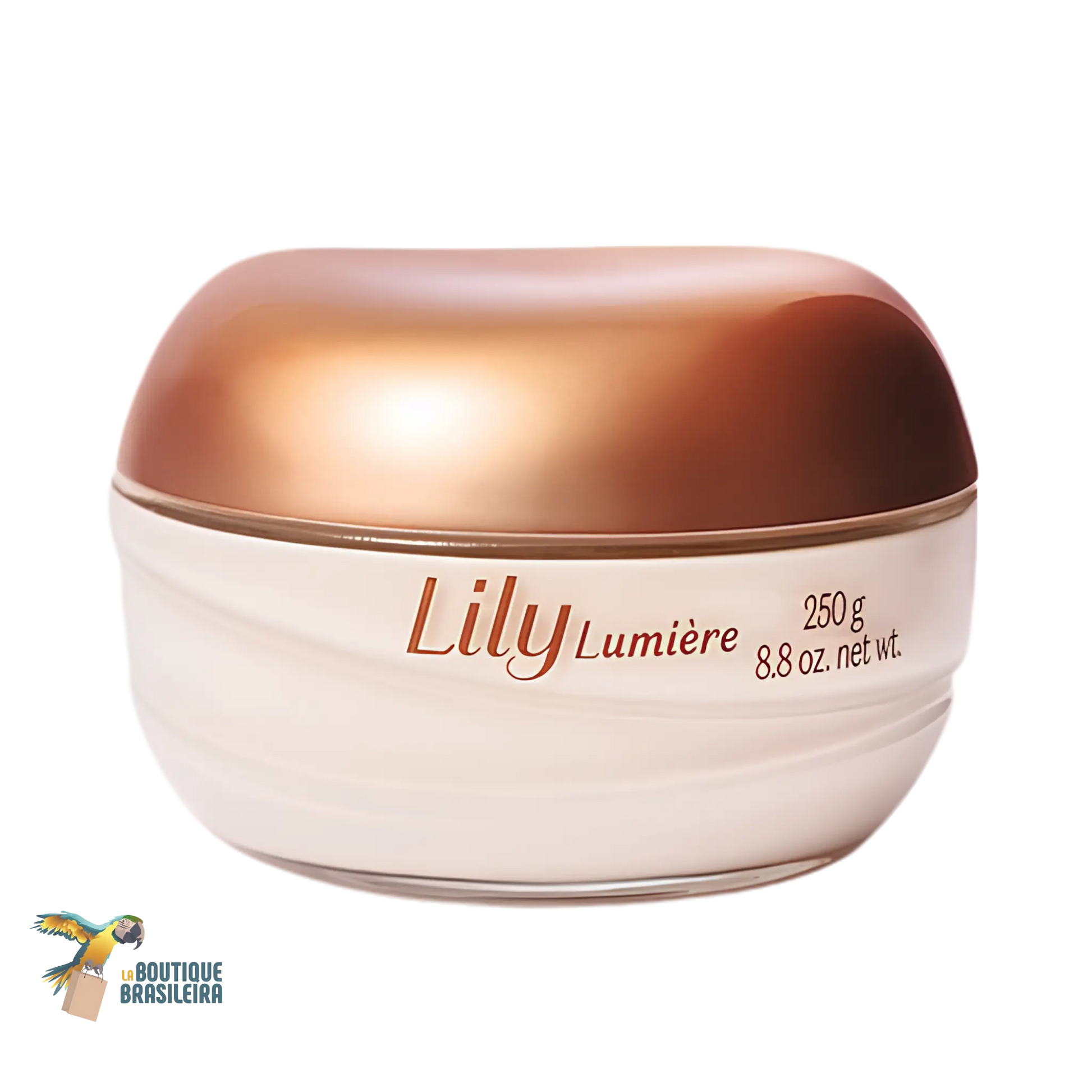 Crème Hydratante Satinée Corps Lily Lumière 250 g O Boticário — pot fond blanc