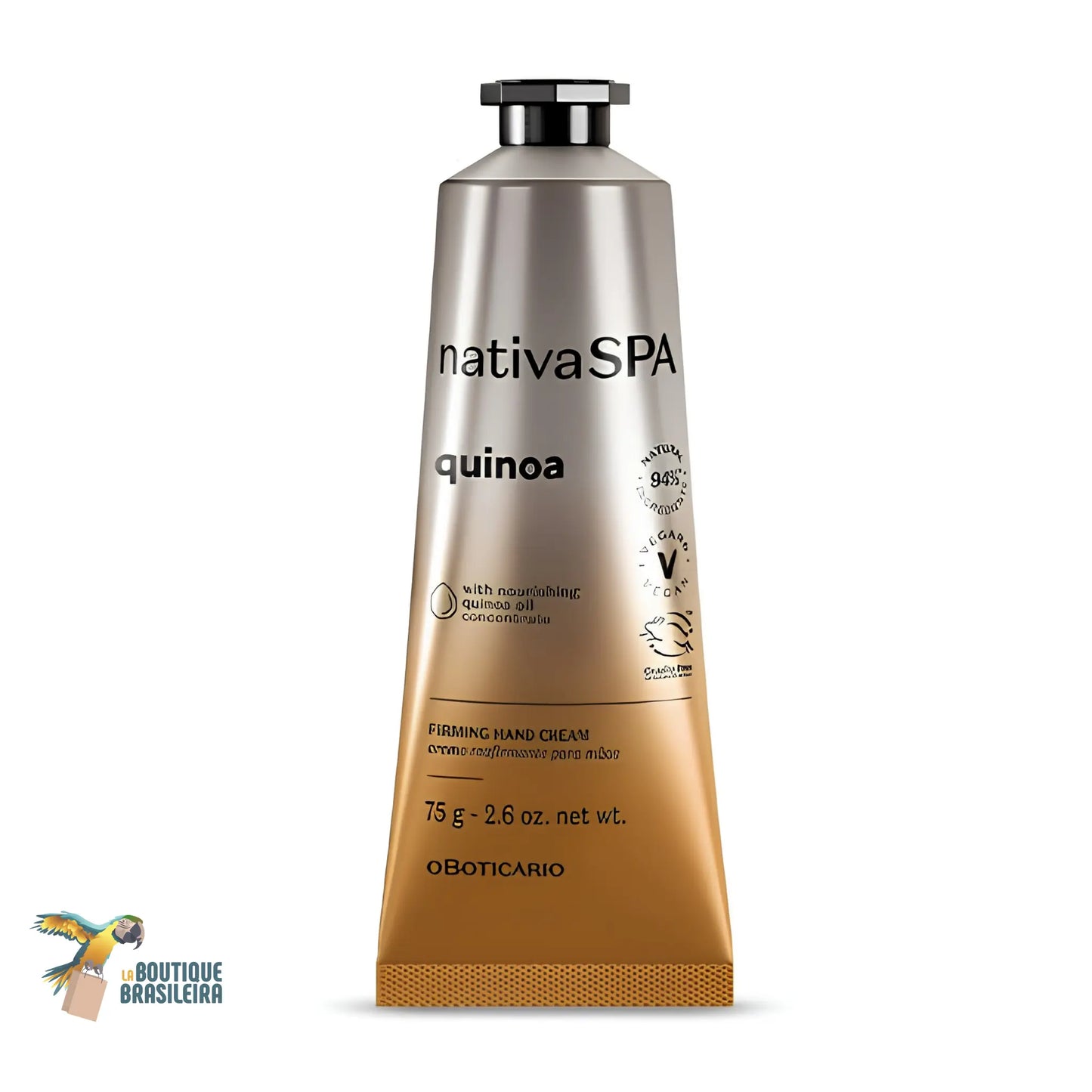 Crème Mains Anti-Signes Nativa Spa Quinoa 75 g O Boticário — tube fond blanc
