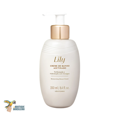 Crème de Douche Satinée Lily 250 ml O Boticário — flacon mousse crémeuse fond blanc