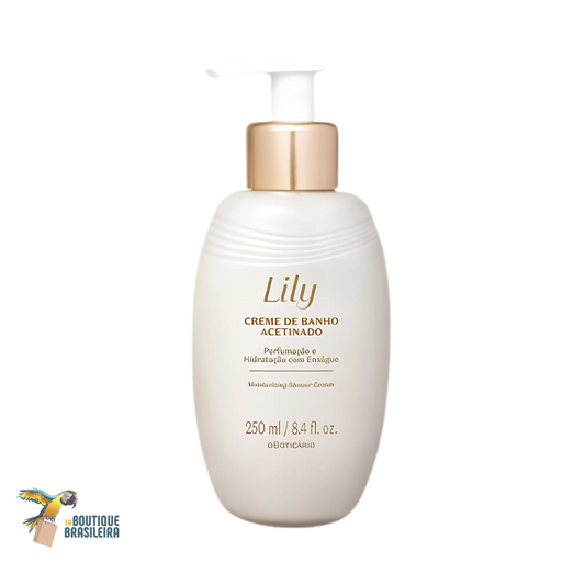 Crème de Douche Satinée Lily 250 ml O Boticário — flacon mousse crémeuse fond blanc