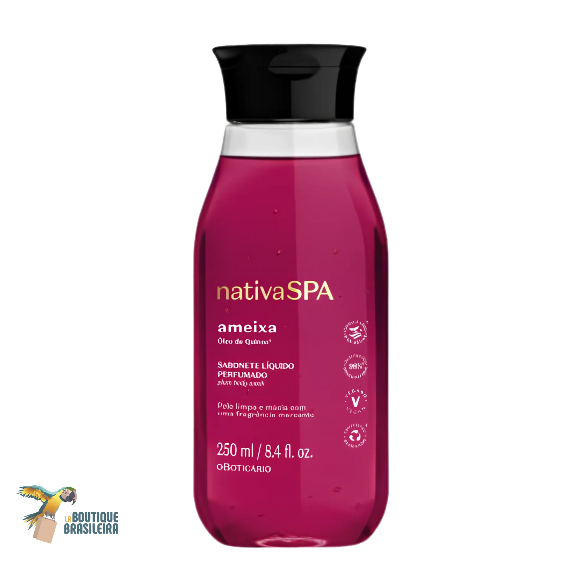 Gel Douche Parfumé Nativa Spa Ameixa 250 ml O Boticário — flacon fond blanc