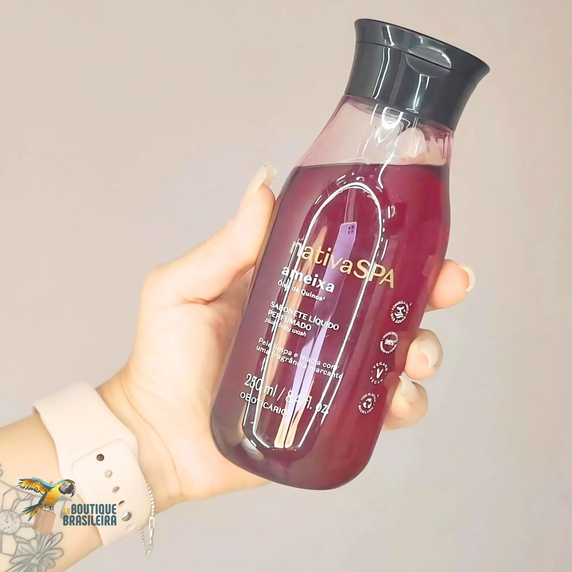 Gel Douche Nativa Spa Ameixa 250 ml — flacon de profil, fragrance florientale ambrée