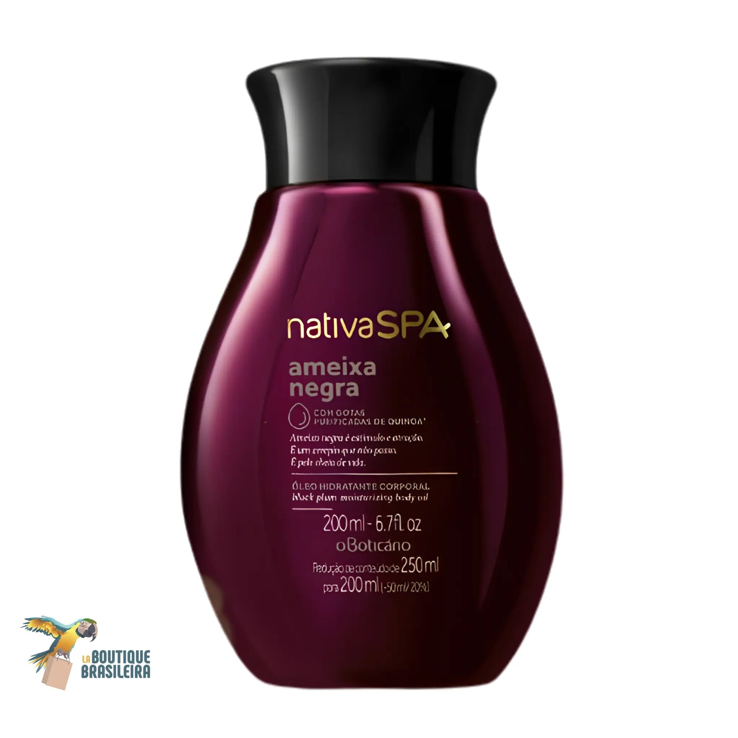 Huile Corps Hydratante Nativa Spa Ameixa Negra 200 ml O Boticário — flacon fond blanc