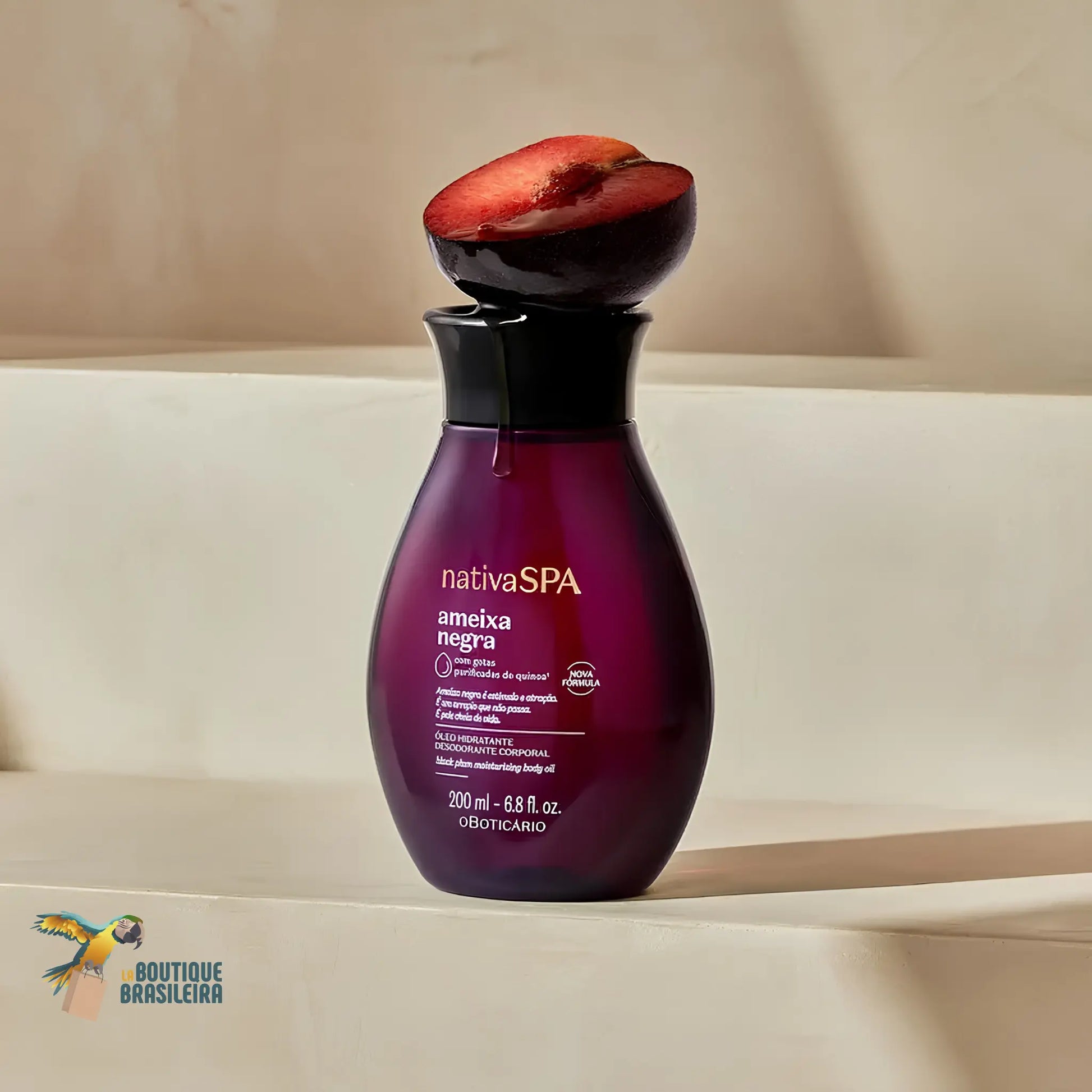Huile Corps Nativa Spa Ameixa Negra 200 ml — flacon de profil, parfum sensuel