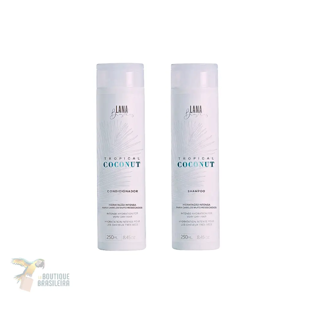 Kit Tropical Coconut – Shampooing 250 ml + Après-shampooing 250 ml (Lana Brasiles)