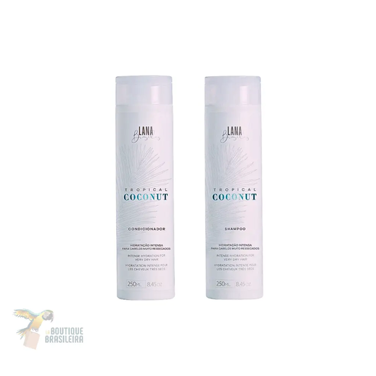 Kit Tropical Coconut – Shampooing 250 ml + Après-shampooing 250 ml (Lana Brasiles)