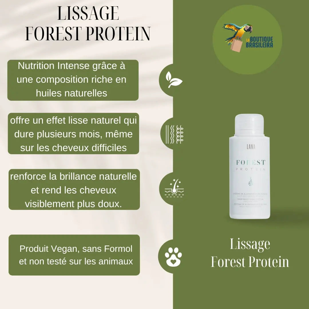 Flacon de Lissage Brésilien Forest Protein de Lana Brasiles avec formule à base de protéines végétales