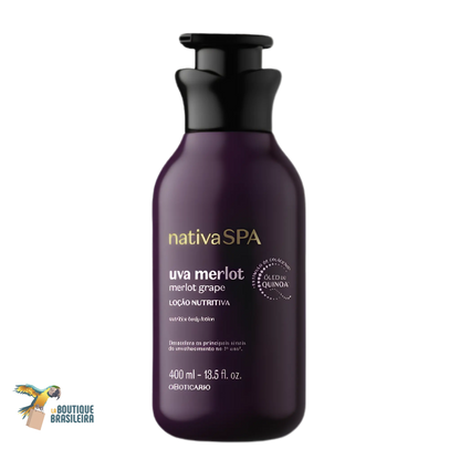 Lotion Corps Nativa Spa Uva Merlot 400 ml O Boticário — flacon pompe fond blanc