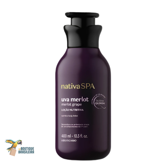 Lotion Corps Nativa Spa Uva Merlot 400 ml O Boticário — flacon pompe fond blanc