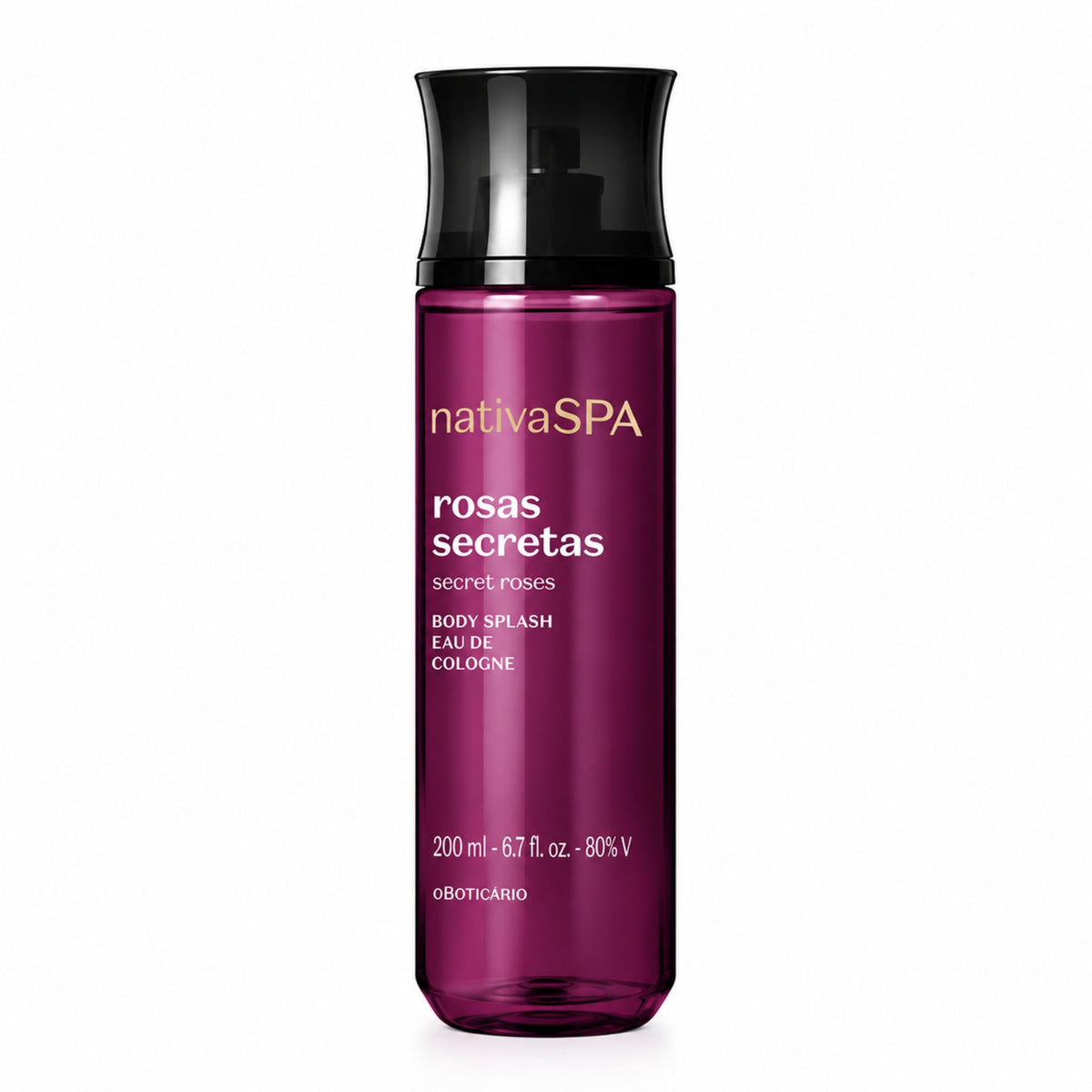 Body Splash Nativa SPA Rosas Secretas 200 ml O Boticário, flacon violet sur fond blanc