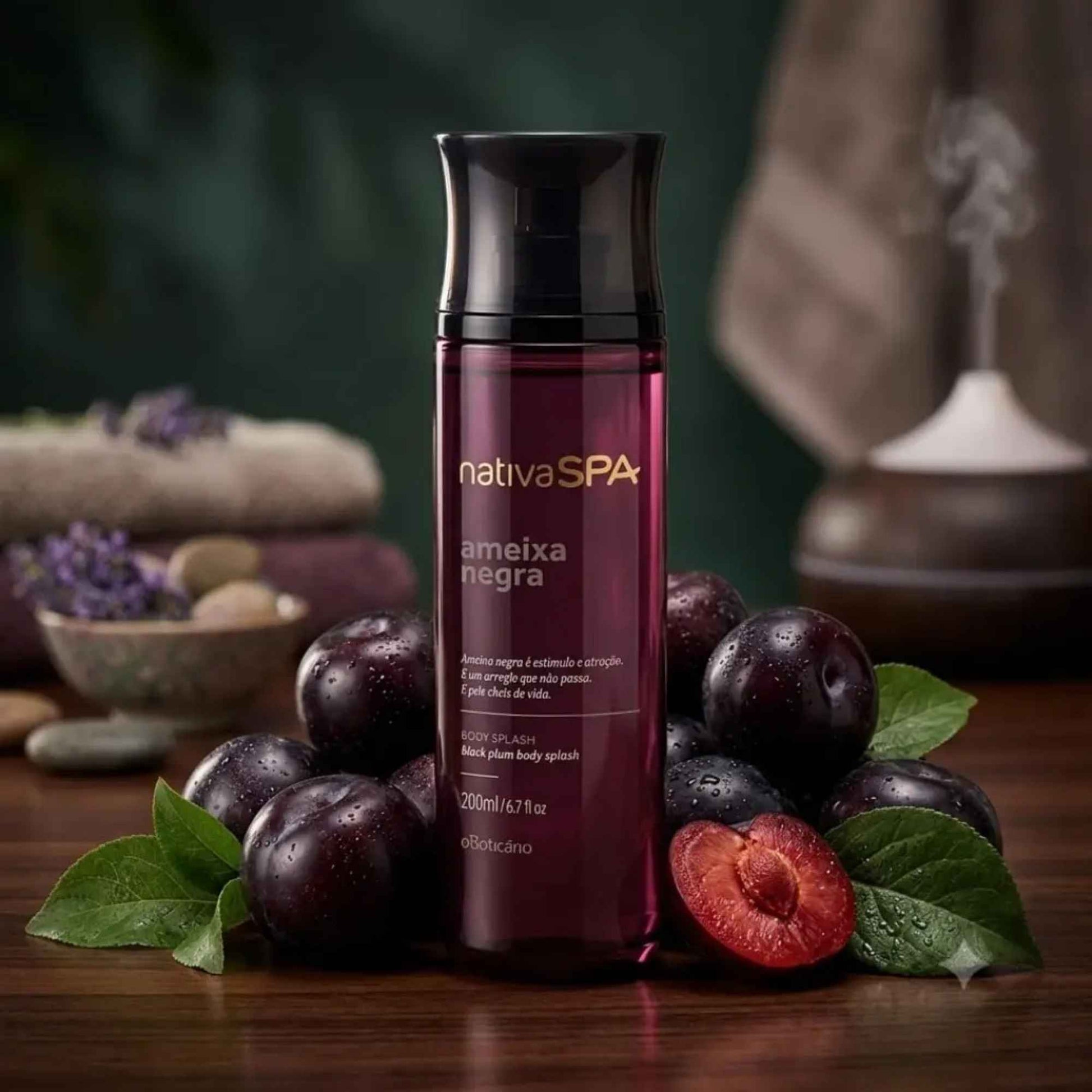 Body Splash Nativa Spa Ameixa Negra 200 ml O Boticário — détail de l'étiquette