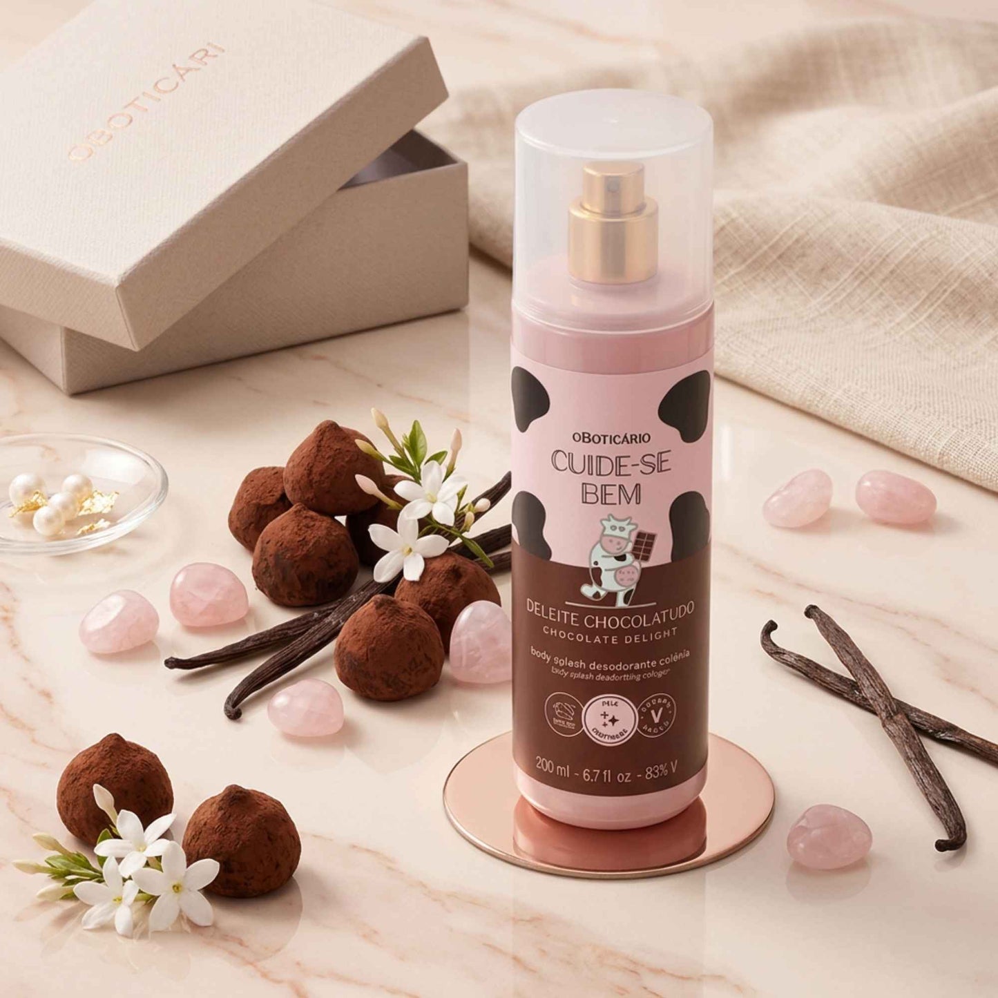 Body Splash Cuide-se Bem Deleite Chocolatudo 200 ml O Boticário — texture