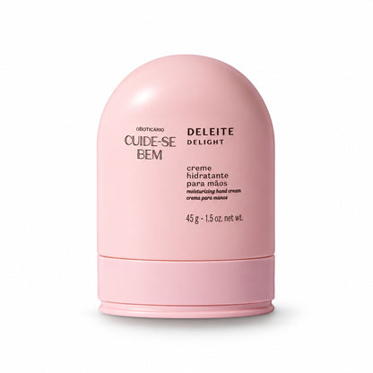 Crème mains Cuide-se Bem Deleite 45 g O Boticário — flacon rose sur fond blanc