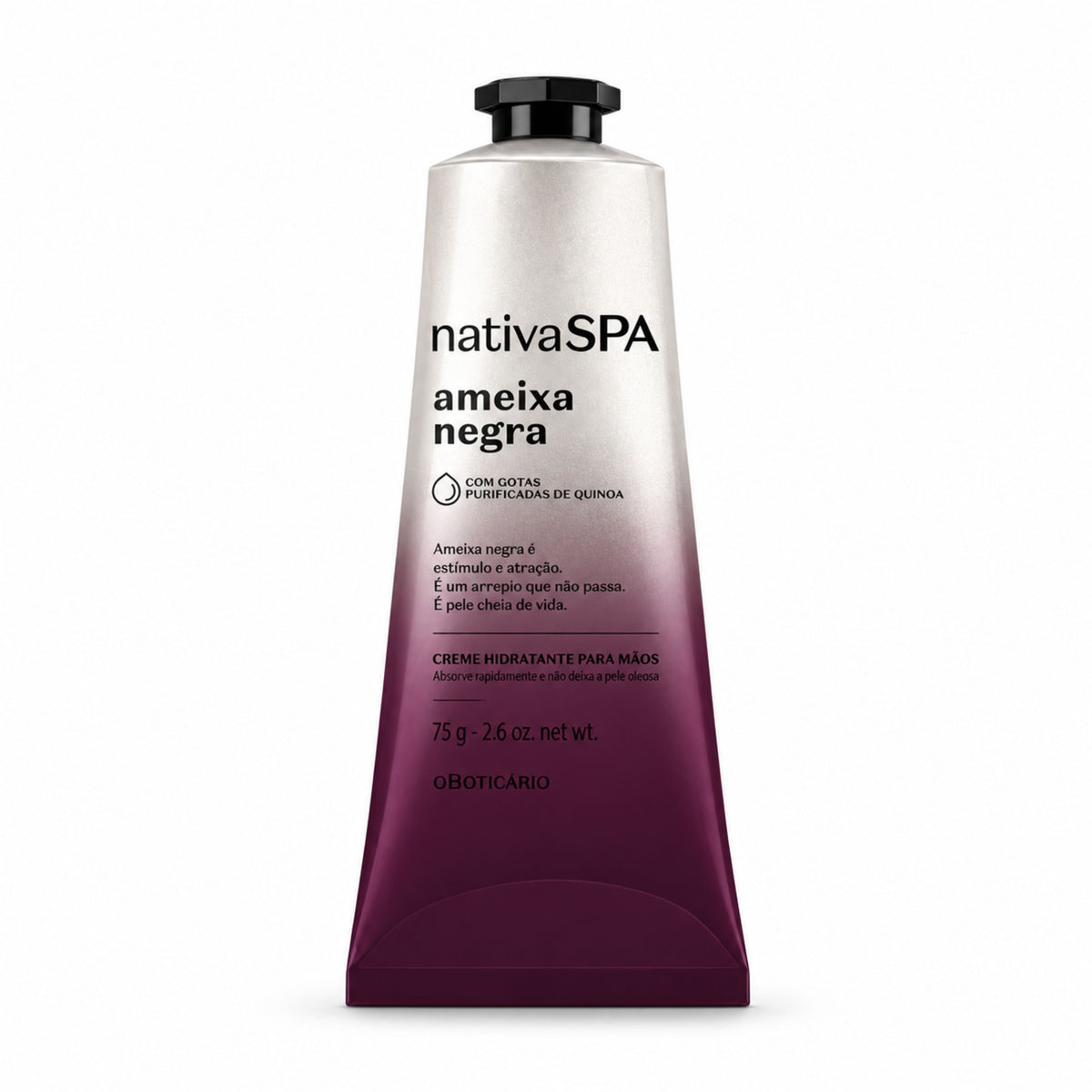 Crème mains Nativa SPA Ameixa Negra 75 g O Boticário — tube sur fond blanc
