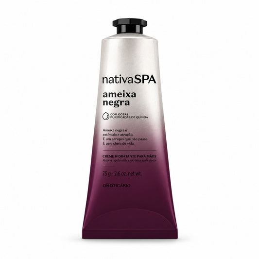 Crème mains Nativa SPA Ameixa Negra 75 g O Boticário — tube sur fond blanc