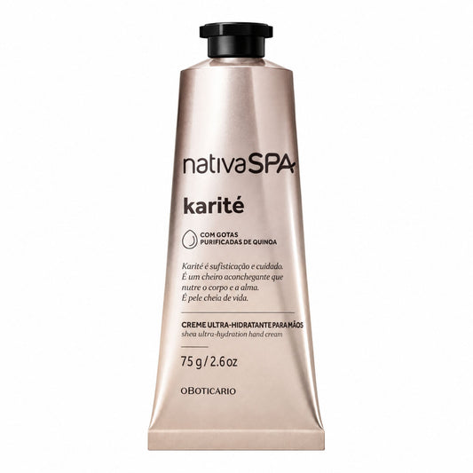 Crème mains hydratante Nativa SPA Karité 75 g O Boticário sur fond blanc