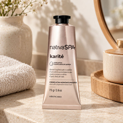 Crème mains Nativa SPA Karité 75 g dans un décor de salle de bain