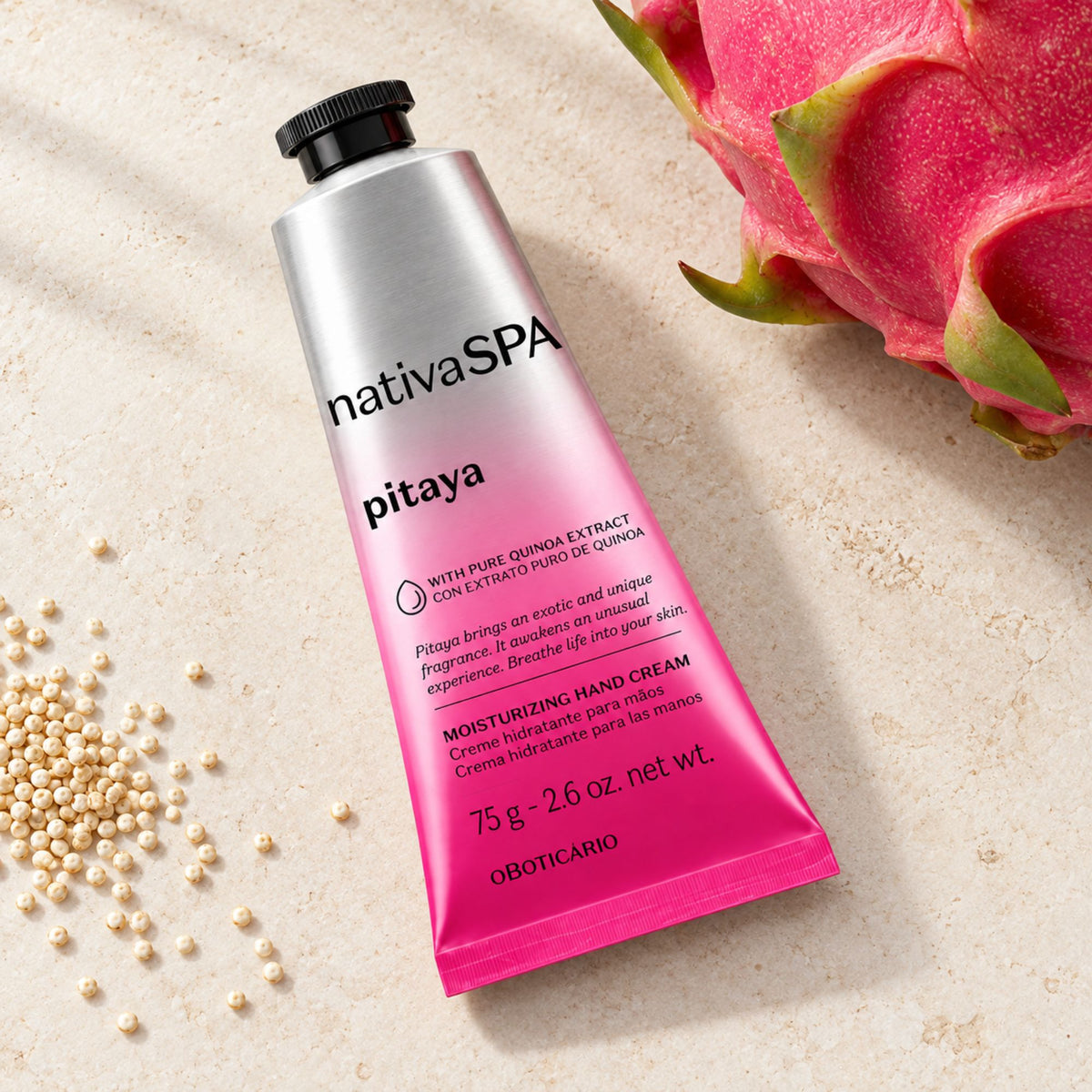 Crème mains Nativa SPA Pitaya 75 g avec un fruit du dragon et des graines de quinoa