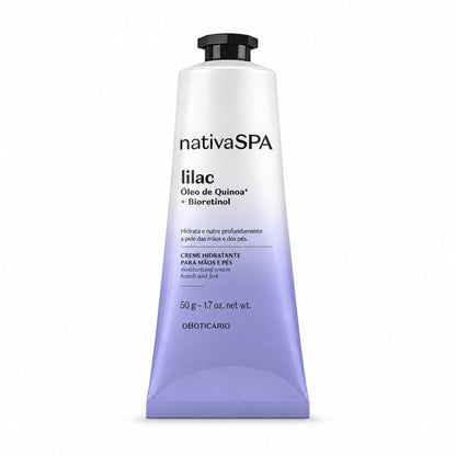 Crème mains et pieds Nativa SPA Lilac 50 g O Boticário — tube sur fond blanc