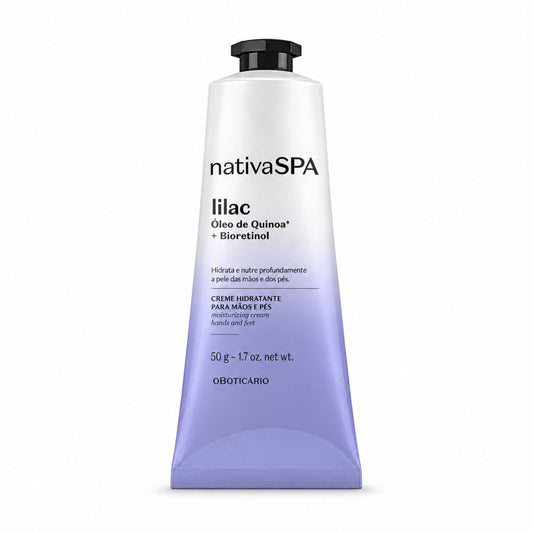 Crème mains et pieds Nativa SPA Lilac 50 g O Boticário — tube sur fond blanc