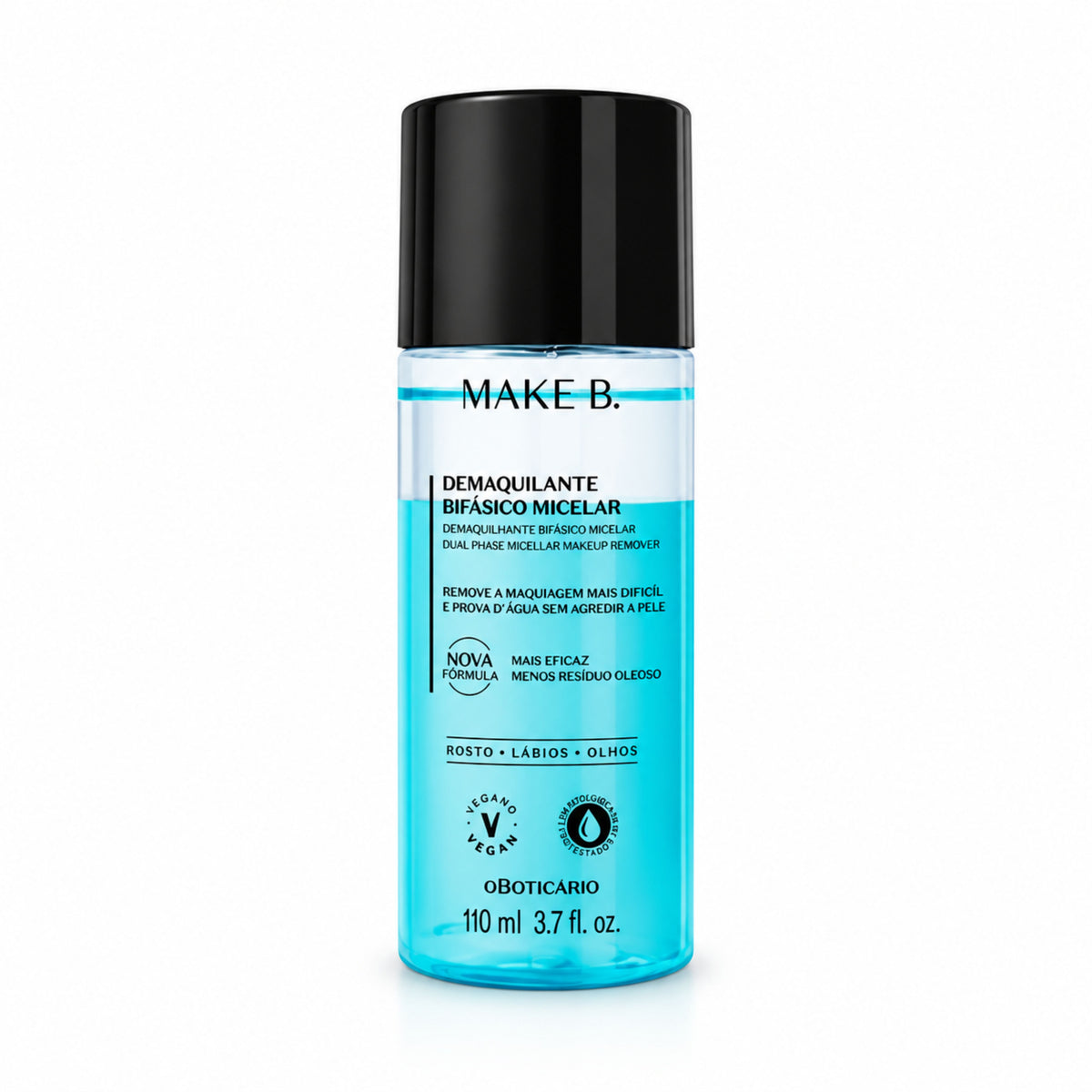 Démaquillant micellaire biphasé Make B. 110 ml O Boticário — flacon sur fond blanc
