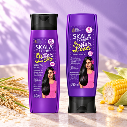Duo Skala #Mais Lisos – Shampoing et après-shampoing 2 × 325 ml — mise en scène de la gamme