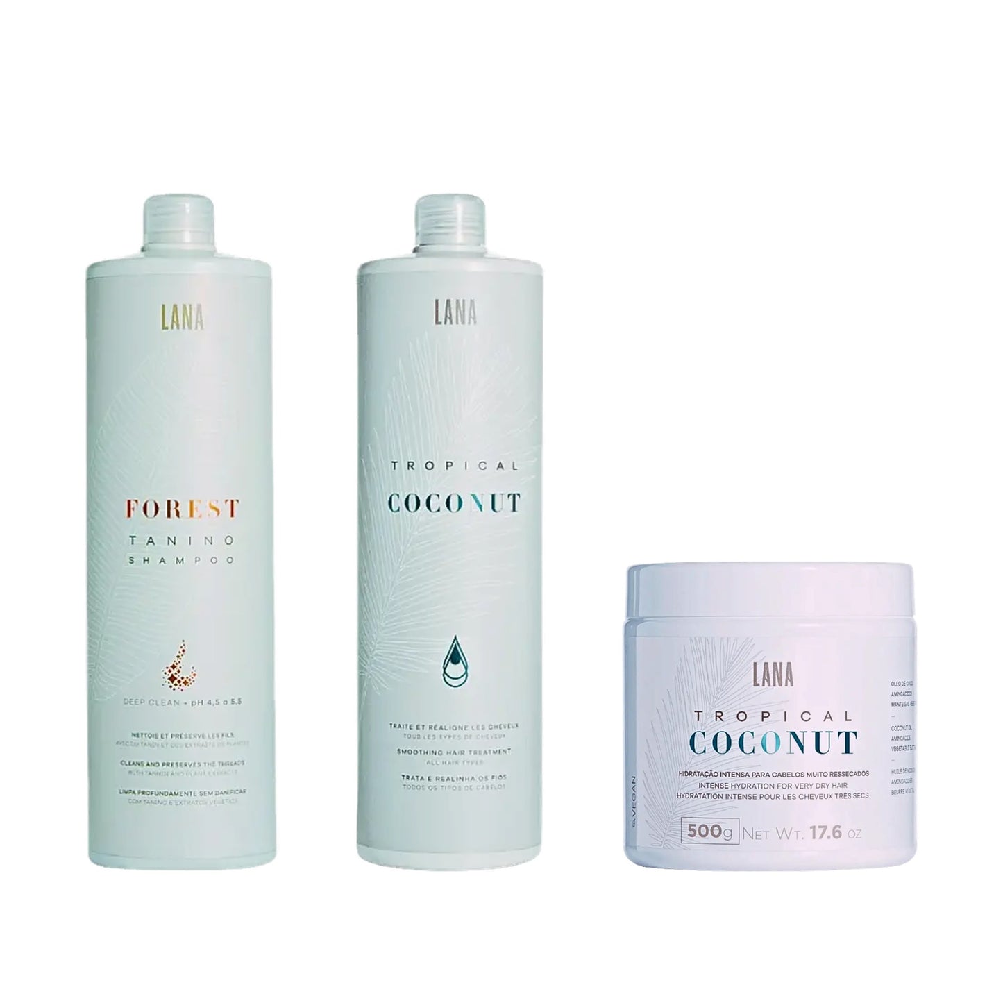 Kit MAX Lissage Pro 500g version Tropical Coconut - shampooing clarifiant 1L, lissage Tropical Coconut 1L, masque Coconut 500g