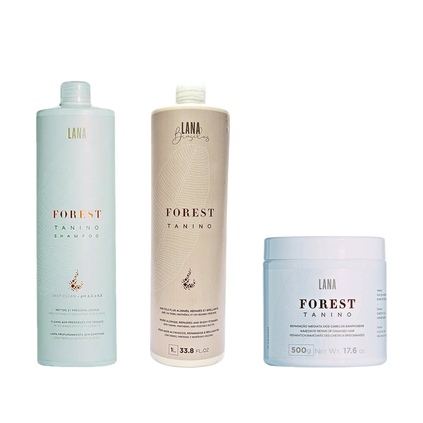 Kit MAX Lissage Pro 500g Forest Tanino - shampooing clarifiant 1L, lissage Forest Tanino 1L, masque reparateur 500g