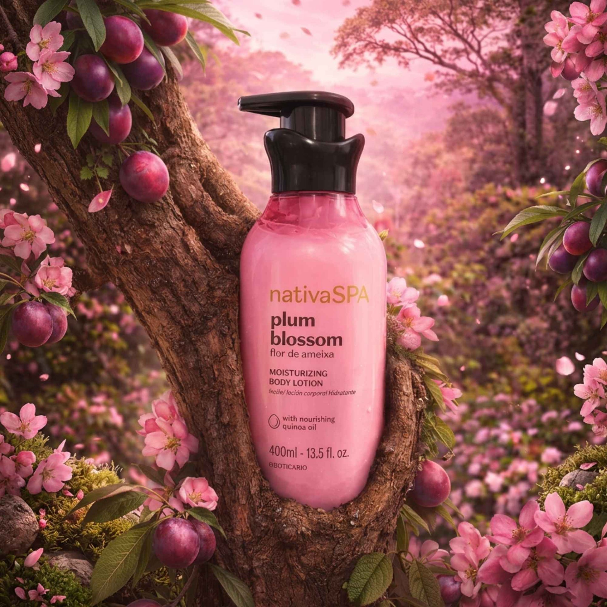 Lotion hydratante corps Nativa Spa Flor de Ameixa 400 ml O Boticário — visuel d'ambiance
