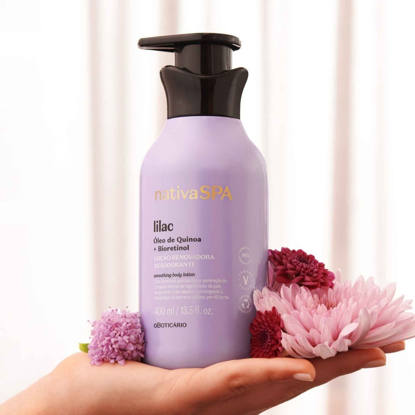 Lotion hydratante corps Nativa Spa Lilac 400 ml O Boticário — texture