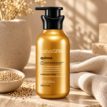 Flacon de lotion Nativa SPA Quinoa 400 ml avec des graines de quinoa et du linge