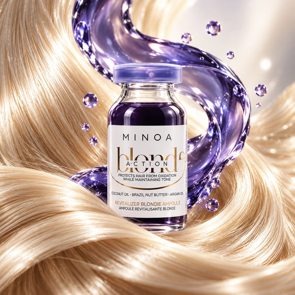 Minoa Blondie – Ampoule revitalisante 10 ml – mise en scène du produit
