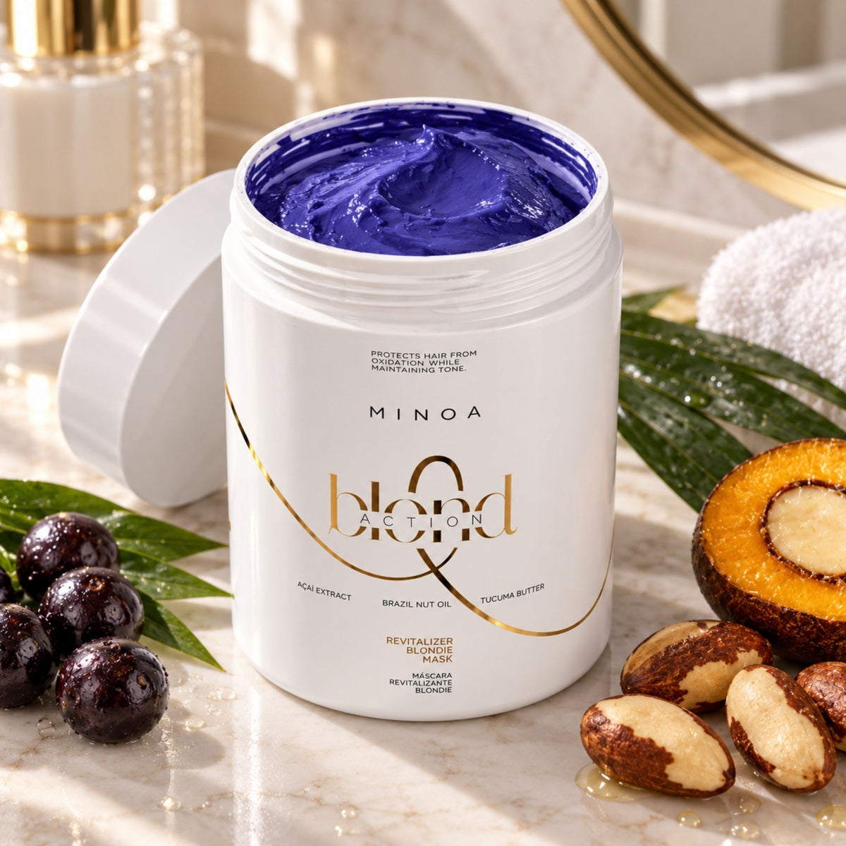 Minoa Blondie – Masque revitalisant déjaunissant 1 kg – mise en scène du produit