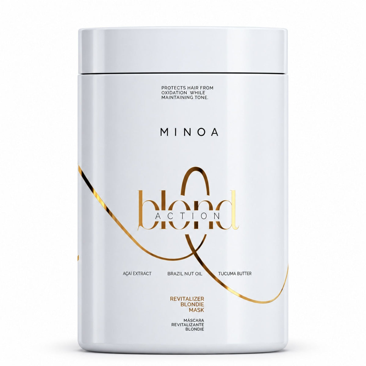 Minoa Blondie – Masque revitalisant déjaunissant 1 kg – pot sur fond blanc