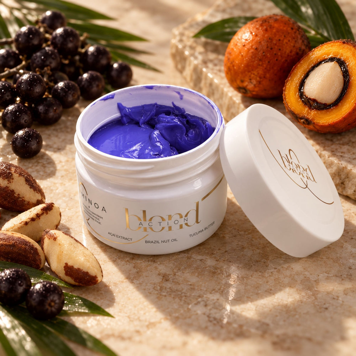 Minoa Blondie – Masque revitalisant déjaunissant 200 g – mise en scène du produit