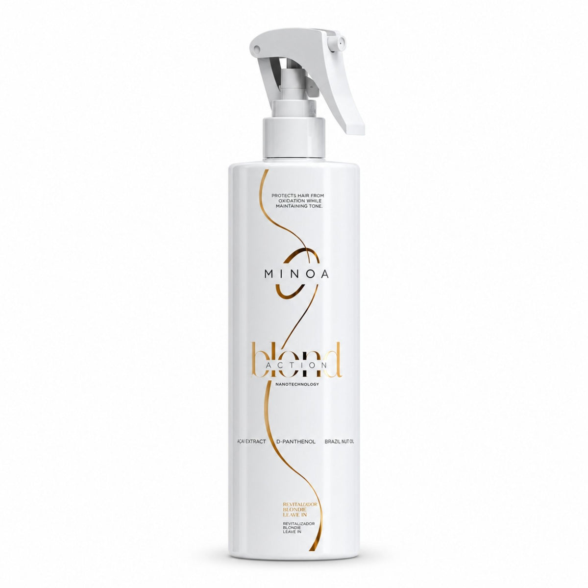 Minoa Blondie – Soin sans rinçage revitalisant 300 ml – flacon sur fond blanc