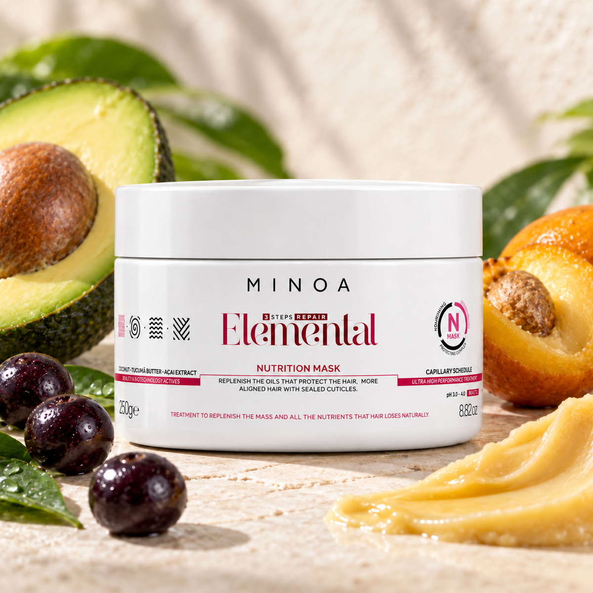 Minoa Elemental – Masque nourrissant 250 g – mise en scène du produit