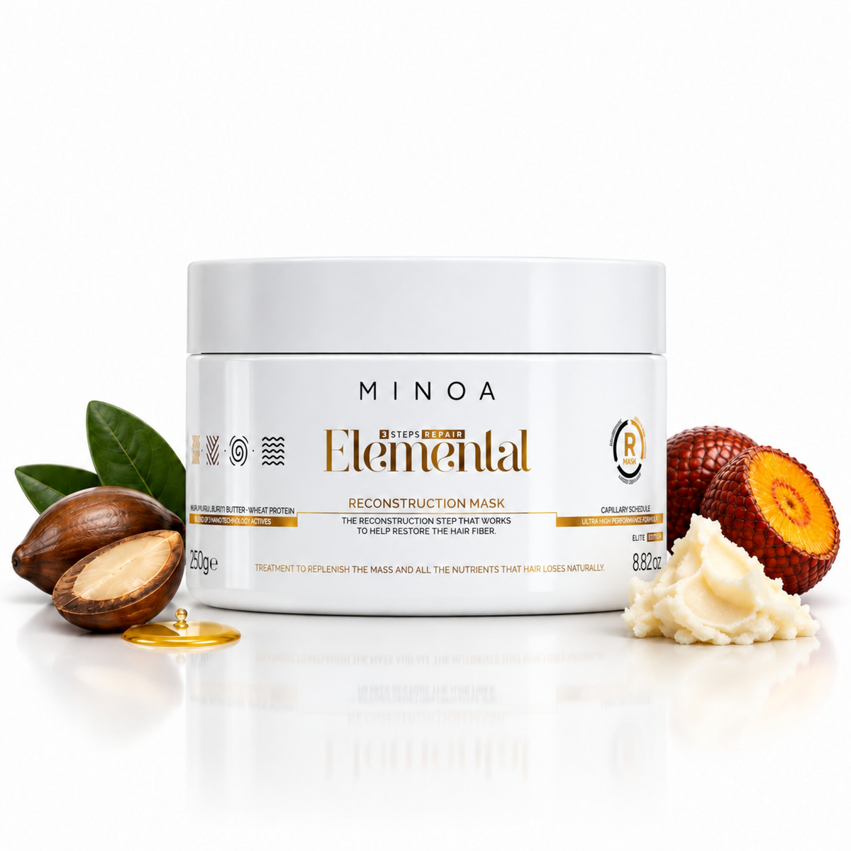 Minoa Elemental – Masque reconstructeur 250 g – mise en scène du produit