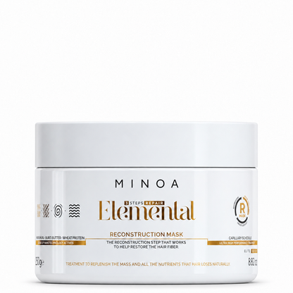 Minoa Elemental – Masque reconstructeur 250 g – pot sur fond blanc