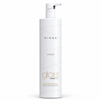 Minoa Gloss Crystal Effect – Masque contrôle pH 1 L – flacon sur fond blanc