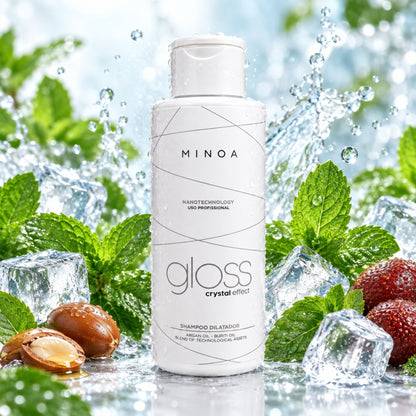 Minoa Gloss Crystal Effect – Shampoing clarifiant avant traitement 120 ml – mise en scène du produit