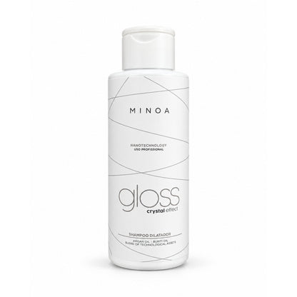 Minoa Gloss Crystal Effect – Shampoing clarifiant avant traitement 120 ml – flacon sur fond blanc
